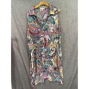 Spense Top Women 2XL Multicolor Paisley Tunic Button Up Sleeveless Shirt FLAW